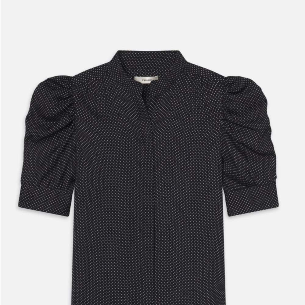Frame Denim Black and White Puff Sleeve Blouse